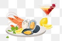 PNG Fresh seafood plate, food illustration, transparent background