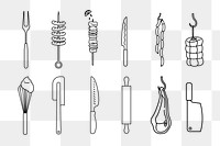 Kitchen tool png line art set, transparent background