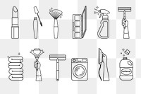 Beauty & chores png line art set, transparent background