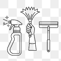 Cleaning tools png line art, transparent background