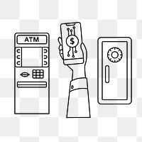 Financial technology png line art, transparent background