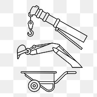 Construction tools png line art, transparent background