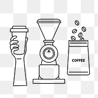 Coffee shop png line art, transparent background