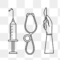 Medical set png line art, transparent background