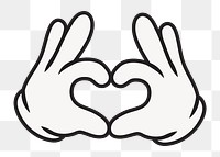 Cartoon heart hands png, gesture line art illustration, transparent background