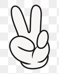 Cartoon peace hand sign png, gesture line art illustration, transparent background