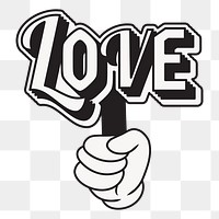 Cartoon Love sign, cartoon hand illustration png, gesture line art illustration, transparent background