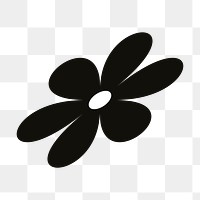 Black flower png, flat graphic, transparent background