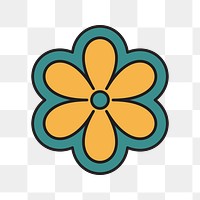 Yellow flower png, retro illustration, transparent background