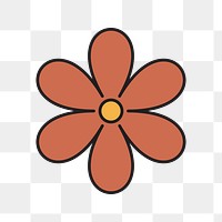 Brown flower png, retro illustration, transparent background