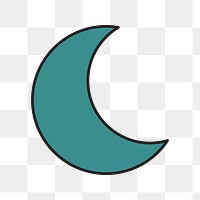 Green crescent moon png, retro illustration, transparent background