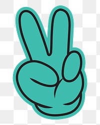 Cartoon peace hand sign png, gesture line art illustration, transparent background