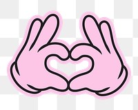 Cartoon heart hands png, gesture line art illustration, transparent background