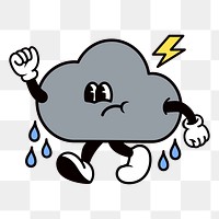 Raining cloud png, weather cartoon character illustration, transparent background