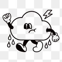 Raining cloud png, weather cartoon character illustration, transparent background