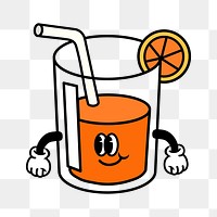 Retro orange juice glass png, cartoon illustration, transparent background