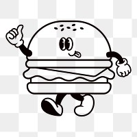 Retro hamburger png, cartoon illustration, transparent background