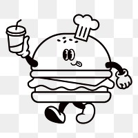 Retro hamburger png, cartoon illustration, transparent background