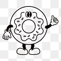 Retro donut png, cartoon illustration, transparent background