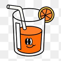 Retro orange juice glass png, cartoon illustration, transparent background