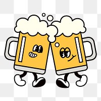 Retro beer mugs png, cartoon illustration, transparent background