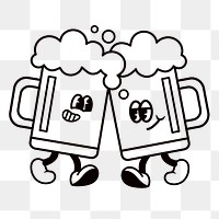 Retro beer mugs png, cartoon illustration, transparent background