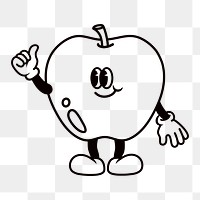 Retro thumbs up apple png, cartoon illustration, transparent background
