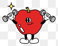 Retro healthy apple png, cartoon illustration, transparent background