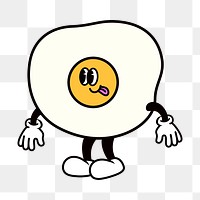 Retro fried egg png, cartoon illustration, transparent background