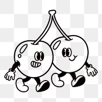 Retro walking cherries png, cartoon illustration, transparent background