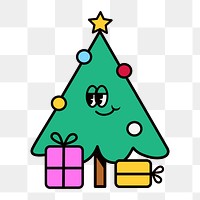 Christmas tree cartoon png, line art illustration, transparent background