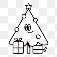 Christmas tree cartoon png, line art illustration, transparent background