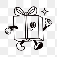 Gift box cartoon png, line art illustration, transparent background