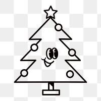 Christmas tree cartoon png, line art illustration, transparent background