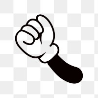 Cartoon raised fist png, gesture line art illustration, transparent background