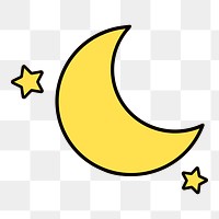 Crescent moon png, line art illustration, transparent background