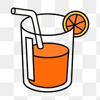 Orange juice glass png, beverage line art illustration, transparent background