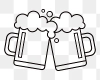 Cheering beer mugs png, beverage line art illustration, transparent background