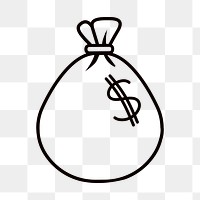 Money bag png, line art illustration, transparent background