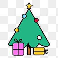 Christmas tree png, line art illustration, transparent background