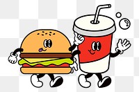 Cute junk food png cartoon, retro funky illustration, transparent background