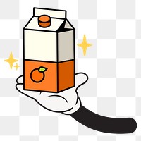 Orange juice carton png, cartoon hand illustration, transparent background