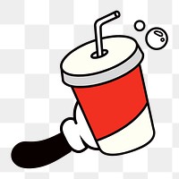 Soda cup png, cartoon hand illustration, transparent background