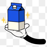 Milk carton png, cartoon hand illustration, transparent background