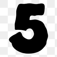 PNG 5 number five, distorted Arabic numeral, transparent background