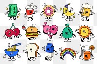 PNG Funky cartoon character sticker set, transparent background