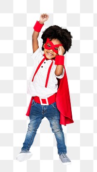 Png happy black superhero boy, transparent background