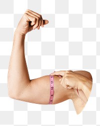 Png female measuring biceps, transparent background