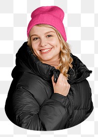 PNG woman in puffer jacket, collage element, transparent background