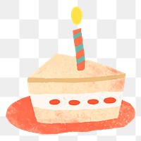 Png sliced birthday cake doodle sticker, transparent background